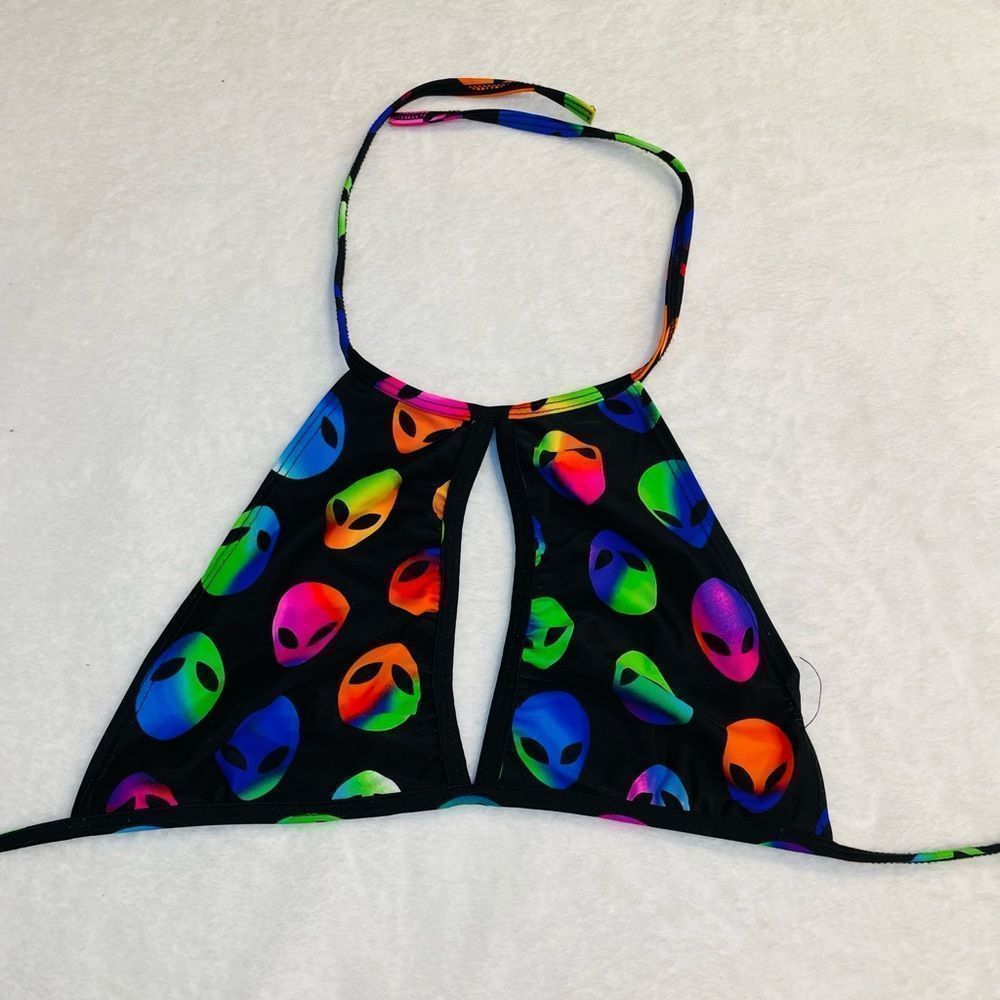 Neon/Black Alien Print Rave Tie Top S S